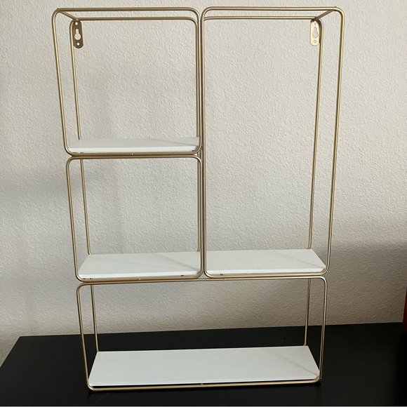 Marshalls Other - Rectangle Wood and Gold Wire 3 Tier Wall Shelves